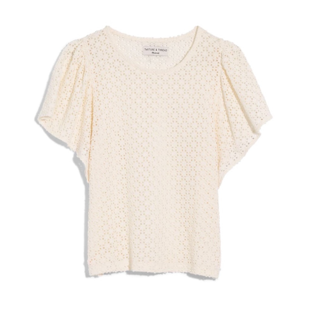 Madewell Texture Thread Eyelet Flutter Sleeve Top